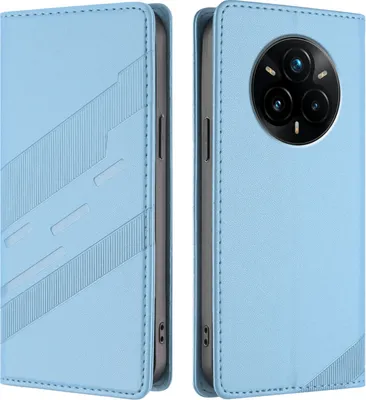 Image de Etui pour Realme 14 Pro+, étui portefeuille en cuirPolyuréthaneavec fente pour carte et fonction stand Hellblau