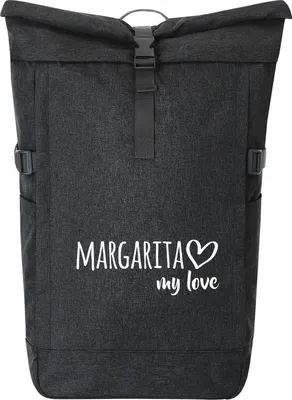 Produktbild von Huuraa Kurierrucksack Margarita Island my love 30-44 Liter Black Melange Fairtrade Rolltop Rucksack Geschenkidee