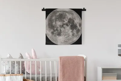 Produktbild von MuchoWow® Wandteppich Wandbehang Mond - Weltraum - Schwarz - Weiß 60x60 cm Tapisserie Dekoration Wandtuch - Dekorationen - Wand Decke