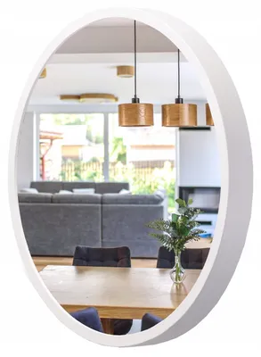Produktbild von STOLARNIA PIKA Spiegel Rund Holz Weiß - Wandspiegel mit Holzrahmen (∅47 cm) - Runder Badspiegel für Badezimmer, Flur, Wohnzimmer, Schlafzimmer 50 cm