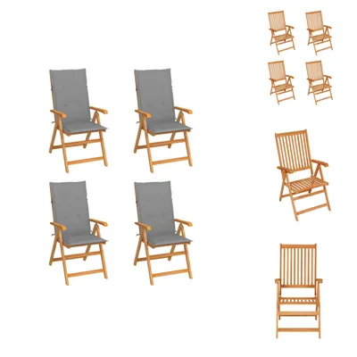 Immagine prodotto di vidaXL Sedie da giardino 4 pezzi con cuscini grigi in legno massiccio teak - Sedie da giardino