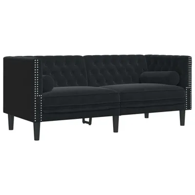 Image de Canapé Chesterfield avec traversins 2 places noir velours