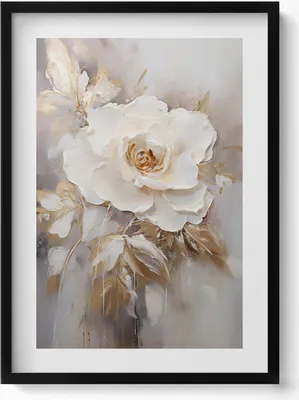 Produktbild von Zarte gemalte Blume– Wandbild mit Rahmen – Gerahmtes Bild  – Wanddekoration – 50x70 cm –  Schwarz Rahmen