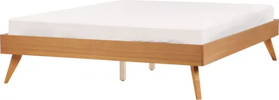 Produktbild von BELIANI Doppelbett Naturfarbene Esche MDF-Platte Holzoptik mit Lattenrost 140x200 cm hohen Beinen Gummibaumholz ohne Kopfteil Schlafzimmer Bettrahmen