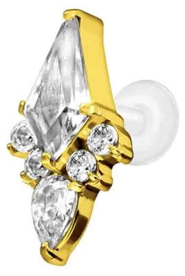 Produktbild von Ohrpiercing, Nasenpiercing PTFE Labret mit Innengewinde + Titan-Aufsatz KRISTALLSCHILD Gold Stablänge: 5mm | Stabstärke: 1,2mm