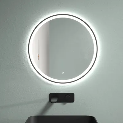 Produktbild von LED Spiegel mit Spiegelheizung Ø 60, 80, 100 cm Schwarz Matt Warm-/Kaltlichteinstellung Badspiegel, Größe:60 cm