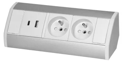 Obrázek produktu pro Povrchová zásuvka ORNO OR-GM-9039/W-G, rohové pouzdro, 2x 230V, 2x USB (A+C type; 2.4A), barva bílá-stříbrná