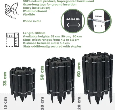 Obrázok produktu pre BOGATECO Prírodný orechový rollborder - záhradná polopalisáda | Imprágnované | Jednoduchá inštalácia | 60cm x 300cm | Čierna