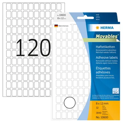 Produktbild von Vielzwecketiketten weiß 8x12 mm Movables/ablösbar Papier matt 3840 St.