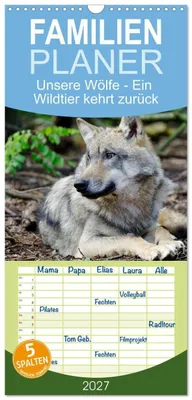 Produktbild von Familienplaner 2027 - Unsere Wölfe - Ein Wildtier kehrt zurück mit 5 Spalten (Wandkalender, 21 x 45 cm) CALVENDO