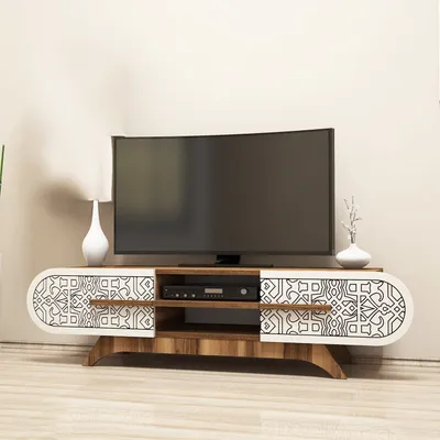 Produktbild von Skye Decor, Defne - WalnutCream, TV-Einheit, Nussbaum, 100 % MELAMINBESCHICHTETE SPANPLATTEN, 145 x 37 x 37 cm