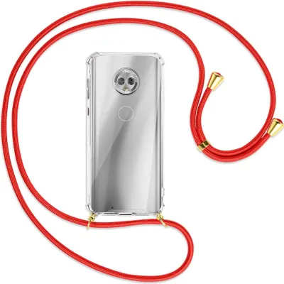 Produktbild von Handykette Backcover-Schutzhülle mit Band (Metall goldfarben) für Motorola Moto G6 - rot