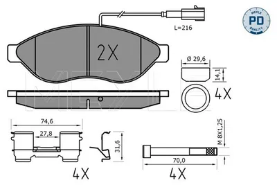 Produktbild von MEYLE 025 244 6819-1/PD Bremsbeläge Vorne für FIAT Ducato Kastenwagen (250, 290) Ducato Pritsche / Fahrgestell (250, 290) Ducato Bus (250, 290)