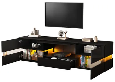 Produktbild von Moderner Hochglanz-TV-Schrank,160x39x45 cm, mit LED-Beleuchtung, 2 Türen, 1 Schublade, offenes Fach, geeignet für 70-Zol