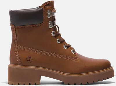 A brown Timberland boot is shown against a white background.