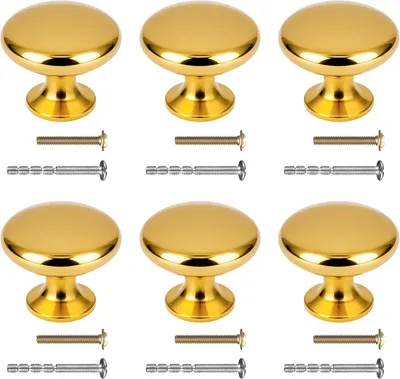 Produktbild von Pack von 6 Goldenen Möbelknöpfen, Moderne Vintage Schrankknöpfe 25 x 30 mm, Aus Zinklegierung, für Möbel