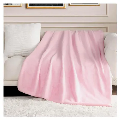 Produktbild von Überwurfdecke aus Kaninchen-Nerz-Kunstfell, 127 x 178 cm, Plüschdecke für Sofa oder Bett, Hellrosa