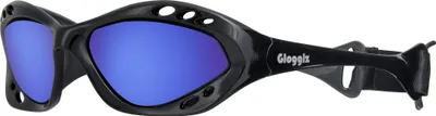 Produktbild von Glogglz® Finz Polarisierte Sport-Sonnenbrille - Schwarz mit Blauen Spiegellinsen - Anti-Beschlag - Ideal für Aktive Sportarten und Wassersport