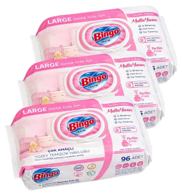 Immagine prodotto di Bingo Pink 3x96 Blatt – Blumenduft – Mehrzweck Reinigungstücher