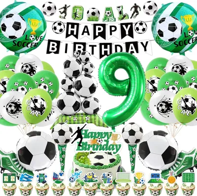 Imagen del producto de Set de cumpleaños de fútbol, con 50 piezas, para niños de 9 años, decoración para fiestas