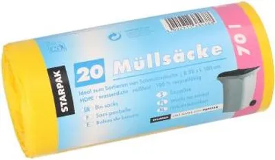 Produktbild von 500 Papstar Müllsäcke, HDPE 70 l 100 cm x 58 cm gelb 90461