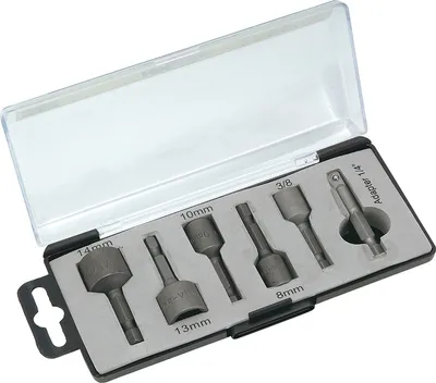 Produktbild von Hm Aussensechskant Bitset 6 Teilig 8 Bis 14 Mm und 3/8 Bit  Adapter 1/4