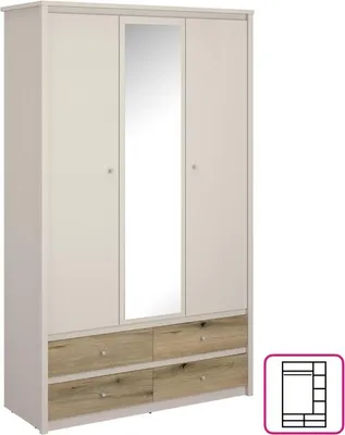 Obrázek produktu pro Kondela Třídveřová šatní skříň se zrcadlem Karos 3D4S - kašmír / dub evoke