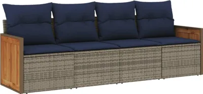 Produktbild von 4-teiliges Gartensofa-Set mit Kissen, grau, Polyrattan