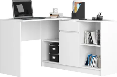 Image de Akord Bureau D'angle Avec Buffet Blanc 120X126X79
