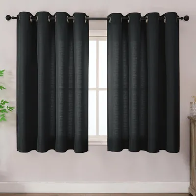 Immagine prodotto di Tende corte, colore nero, aspetto lino, set da 2, dimensioni 122x140 cm
