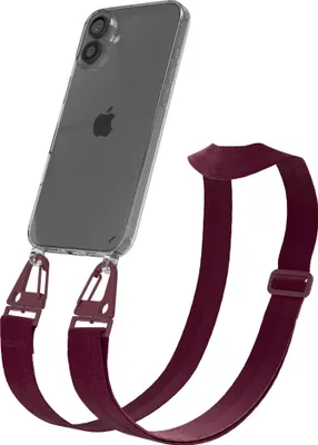 Produktbild von EAZY CASE - Hülle mit Band für Apple iPhone 16 Plus, Handyhülle mit Umhängeband, Silikonhülle transparent, Handykette in Rot