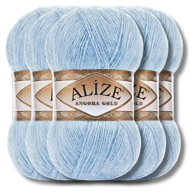 Produktbild von Alize 5x 100g Angora Gold Wolle, Uni, Häkeln, Stricken (Ice Blue | 953)