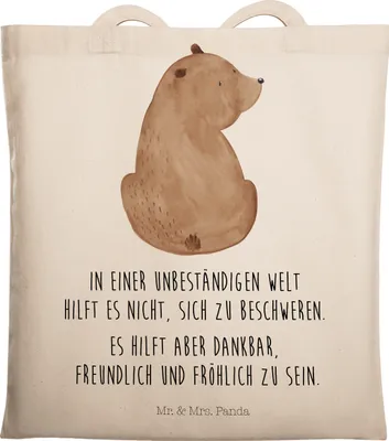 Produktbild von Mr. & Mrs. Panda Jutebeutel Bär Schulterblick - Transparent - Geschenk, Weltansicht, Laptoptasche, Teddy, Tragetasche, Motivation, Selbstachtung, Shopping Tasche, Bären