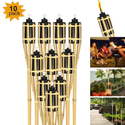 Produktbild von Jiubiaz Gartenfackeln Set 50x Lampen Fackeloel Docht 90cm Bambus Ölfackeln für draußen Lampenöl für fackeln Flammen Feuer Party Deko
