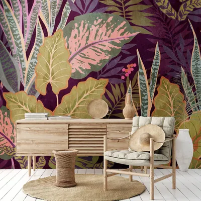 Productafbeelding van Profhome 382751-GU Fotobehang jungle mat purper groen 3,71 m x 2,8 m