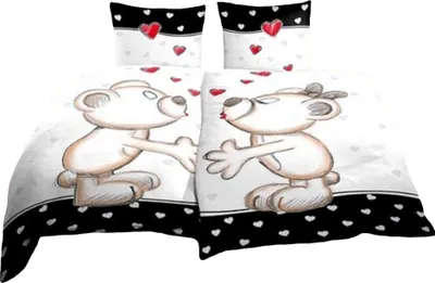 Produktbild von 4 teilig Bettwäsche 135x200 cm Bärchen Herzen Liebe Partner schwarz Microfaser