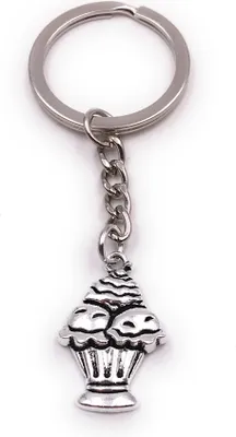 Produktbild von Onwomania Schlüsselanhänger Eisbecher Eis Dessert Sahne lecker silber Anhänger Keychain