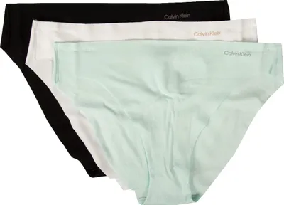 Obrázek produktu pro Dámské kalhotky CK CALVIN KLEIN 3-pack bezešvé elastické bavlněné kalhotky item QD5200E, NOY Black / white / island reef, L, bavlna 83%,Elastan 17%