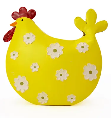 Metallhuhn gelb mit Streublumen 13,5 cm – Osterdekoration
