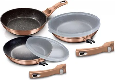 Image de set de 5 casseroles avec surface en marbre et poignée amovible METALLIC LINE ROSE GOL
