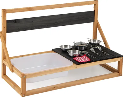 Immagine prodotto di COSTWAY Cucina per bambini da esterno, cucina in legno di abete con accessori, cucina da gioco con ganci, lavagna, lavello, cucina da esterno per bambini 3+