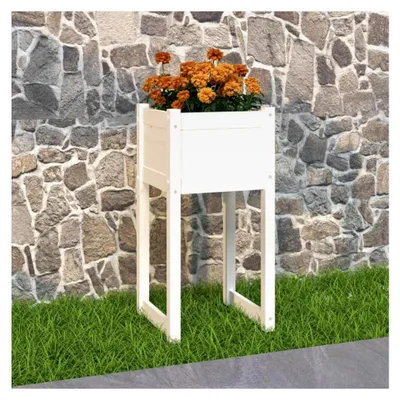 Produktbild von Pflanzkübel Weiß 40x40x81 cm aus Kiefernholz für Garten, Terrasse und Balkon