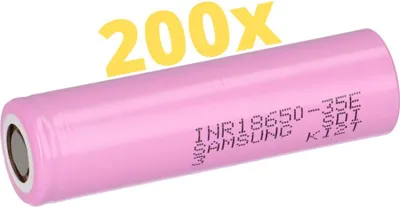 Image de 200× Samsung INR18650-35E - 18650 Li-Ion 3,7 V 3500 mAh (Flat-Top, non protégé)
