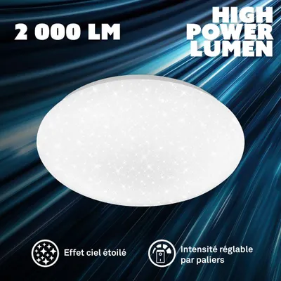 Image de Briloner Plafonnier LED intensité variable Ø28 x 6,5 cm rond 16 W 2000 lm 4000 K blanc neutre ciel étoilé blanc - Lampe plafond pour salon chambre couloir