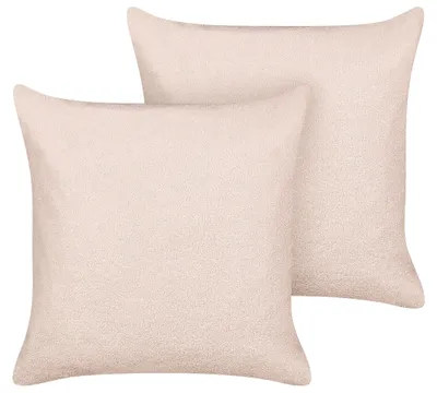 Obrázek produktu pro BELIANI Sada 2 dekorativních polštářů buklé růžová 60 x 60 cm Tkaný snímatelný povlak se zipem Boho Dekorace doplňky