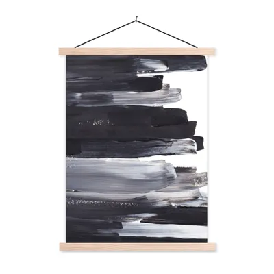 Produktbild von MuchoWow® Textilposter Farbe - Schwarz - Design 120x160 cm mit holzfarbenen Rahmen - Plakatkarton