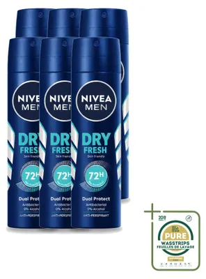 Immagine prodotto di 6 flaconi di deodorante spray NIVEA MEN Dry Fresh - 150 ml - Confezione risparmio - 6 pezzi