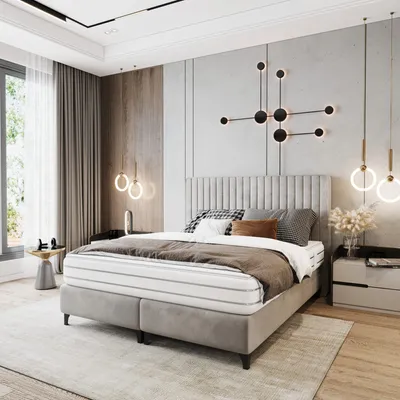 Image de Lit Boxspring VIENAPLUS avec matelas à ressorts ensachés Lit double Lit rembourré Lit de chambre à coucher moderne avec pieds noirs Chambre à coucher (Acept 21, 180x200)