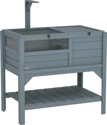Image de PawHut Maison enclos pour tortues sur pieds avec étagère de rangement - en bois de sapin - interieur et extérieur - dim. 103H x 84L x 51l cm gris