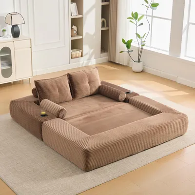 Produktbild von STILVORA Klappsofa 2-Sitzer mit hochdichtem Schaum und Federkern, Schlafsofa mit Taschen und Getränkehalter, Sofa mit Kissen,Cord